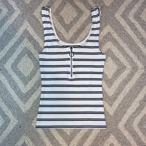 Black & White Striped Zip Up Tank Top Size XS